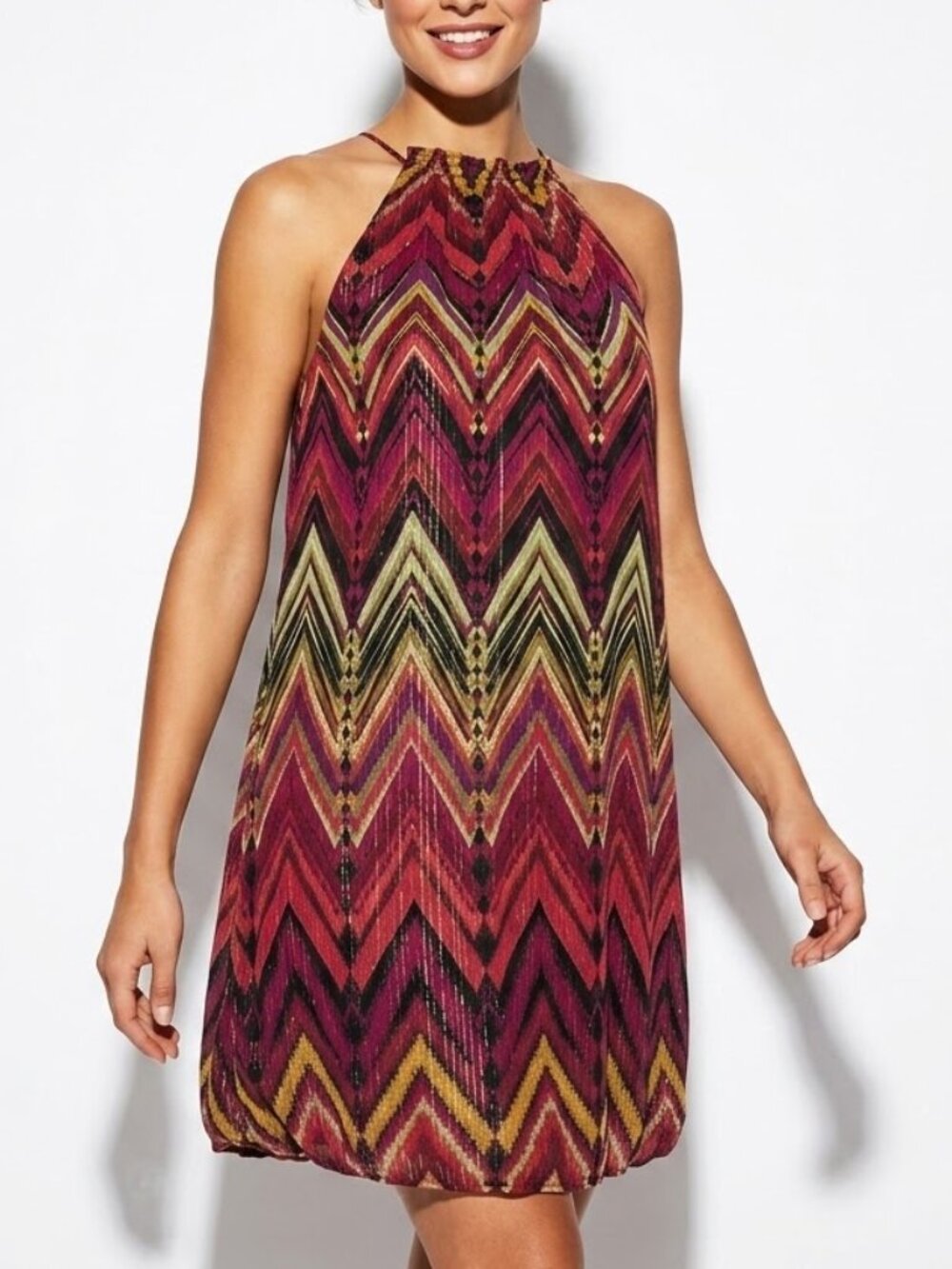 City Triangles Vintage Y2K Chevron Glitter Halter Bubble Hem Dress 13